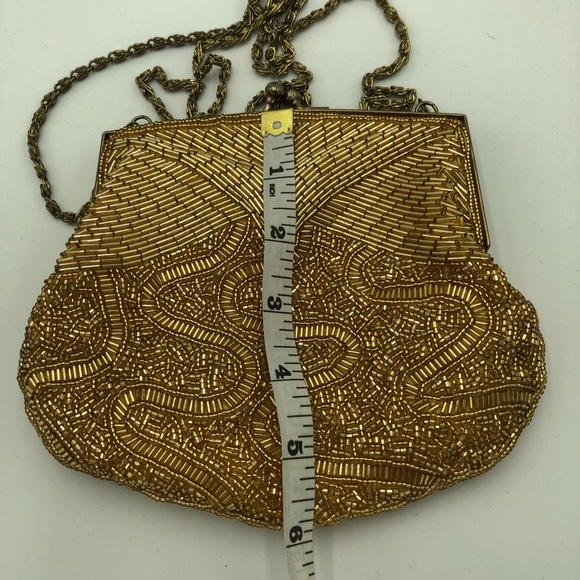 Vintage 1960’s Gold Beaded Evening Clutch / Crossbody Bag - Picture 10 of 11